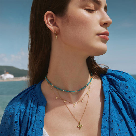 Gold Lab-Created Turquoise Beaded Necklace