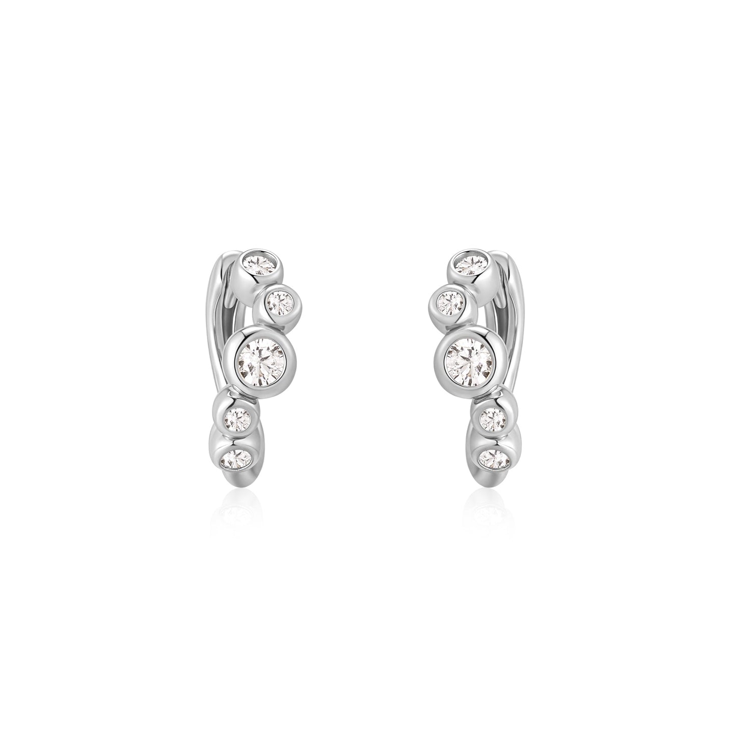 Silver Small Sparkling Tide Huggie Hoop Earrings