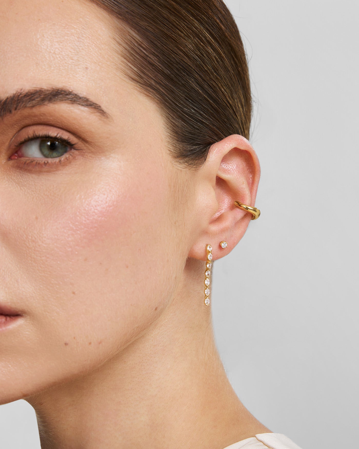 Gold Five-Prong Sparkle Barbell Earring