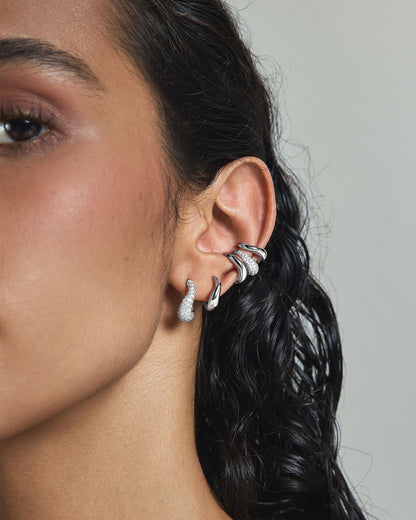 Silver Pavé Curved Teardrop Ear Cuff