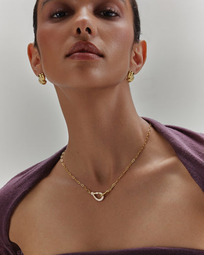 Gold Interlocked Pavé & Polished Knot Necklace