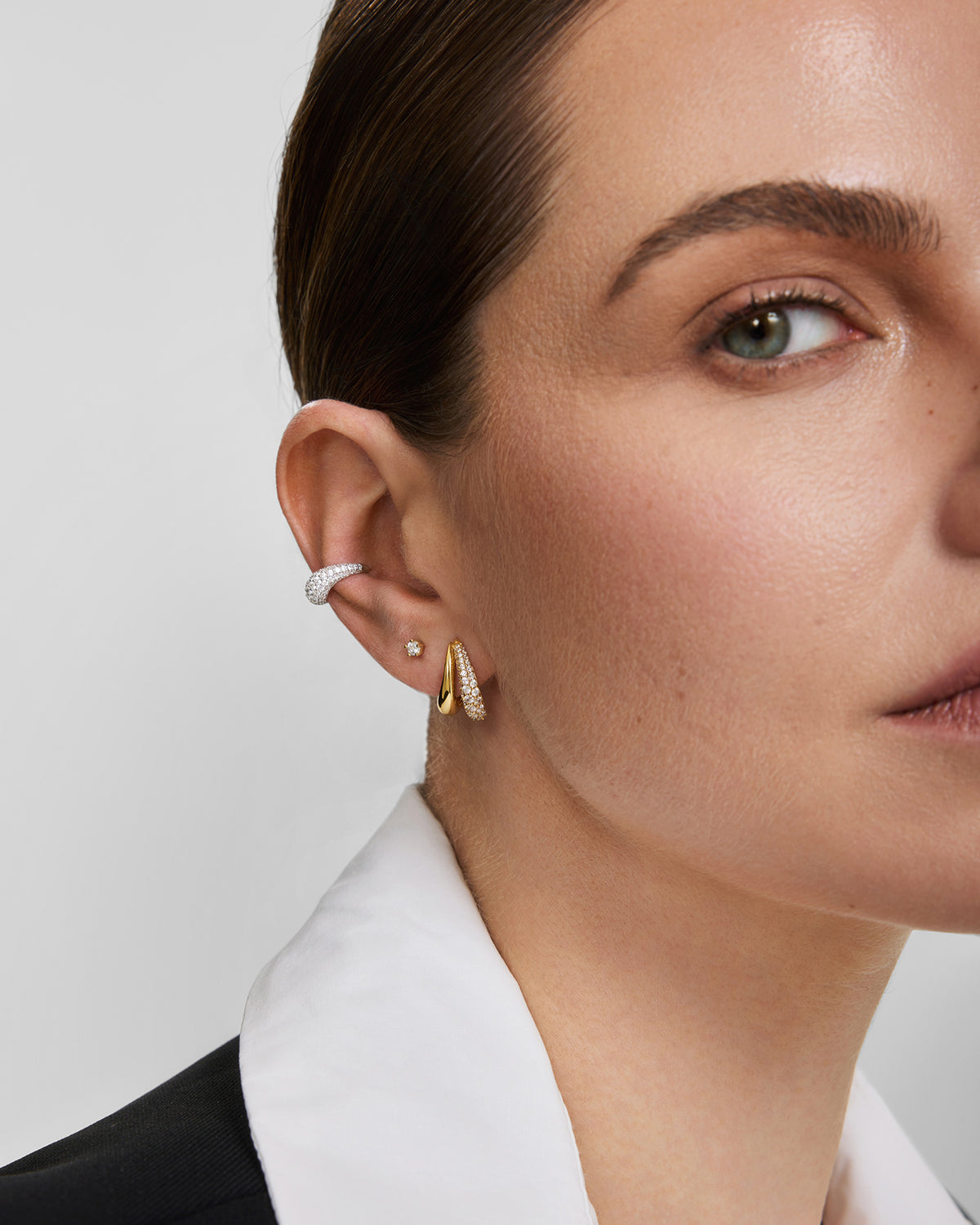 Silver Pavé Curved Teardrop Ear Cuff
