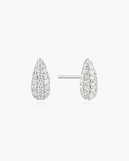 Silver Pavé Dome Stud Earrings