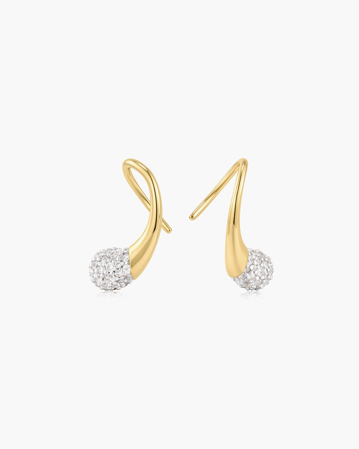 Gold Pavé Sculptural Teardrop Hook Earrings