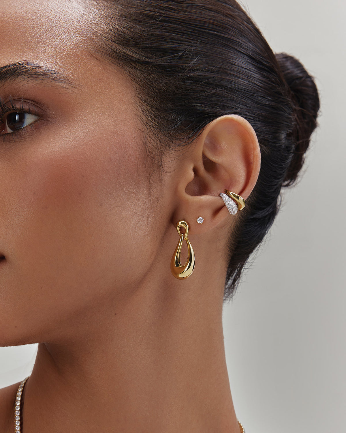 Silver Pavé Curved Teardrop Ear Cuff