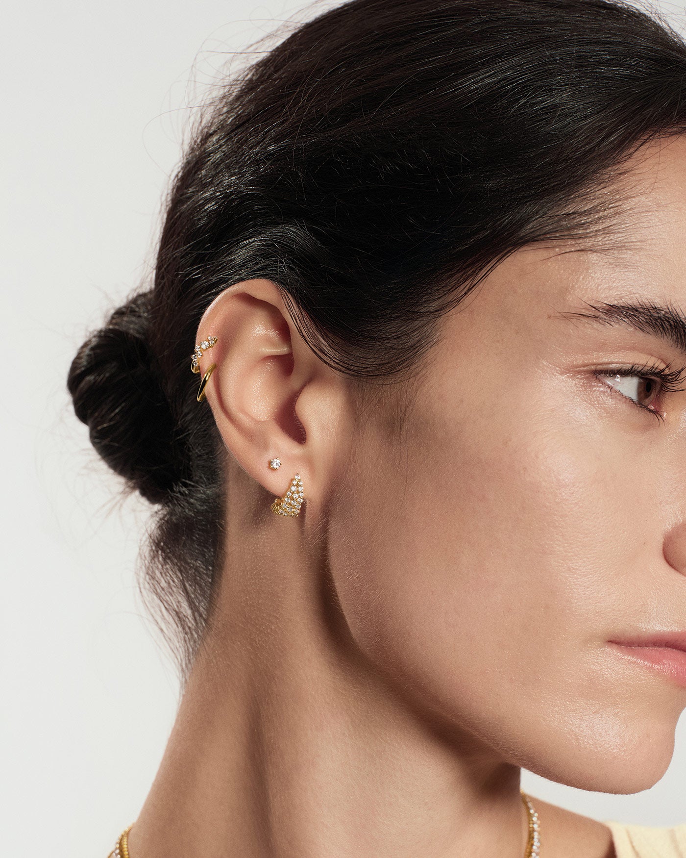 Gold Zig-Zag Pavé Huggie Hoop Earrings