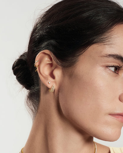 Gold Zig-Zag Pavé Huggie Hoop Earrings
