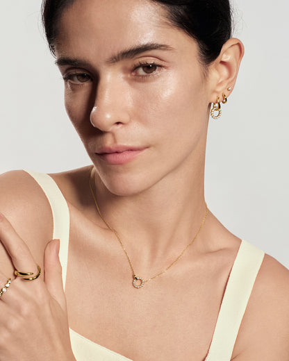 Gold Interlinked Circles Pavé Necklace with elegant gold circle design