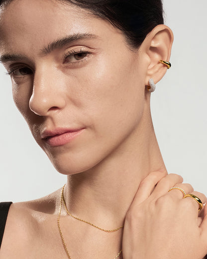 Gold Chunky Pavé Wave Huggie Hoop Earrings