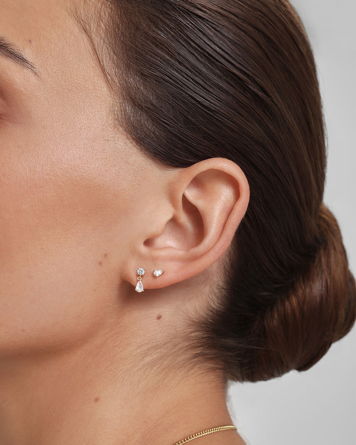 Gold Teardrop & Round Stud Earrings