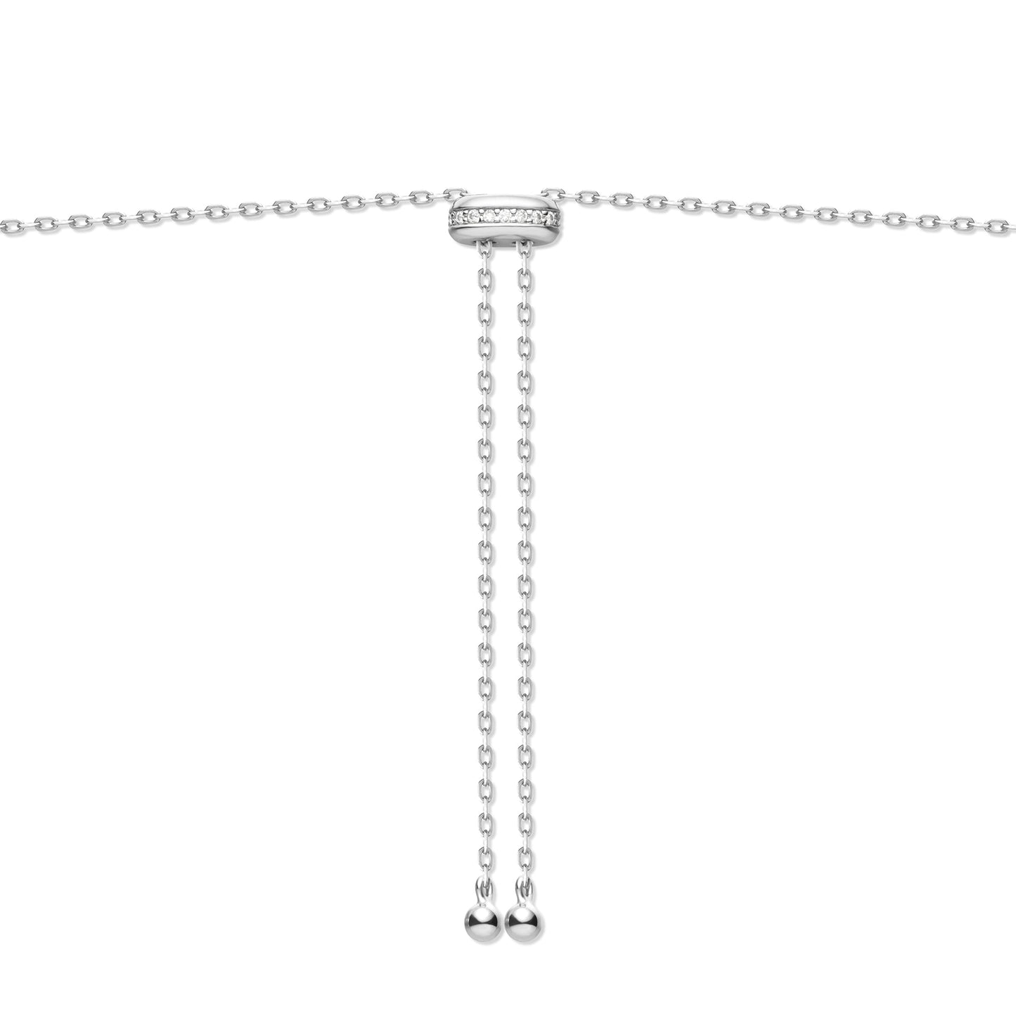Silver Freshwater Pearl and White Cubic Zirconia Bezel Set Slider Necklace