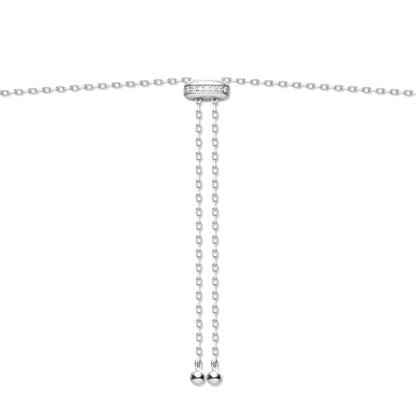 Silver Freshwater Pearl and White Cubic Zirconia Bezel Set Slider Necklace