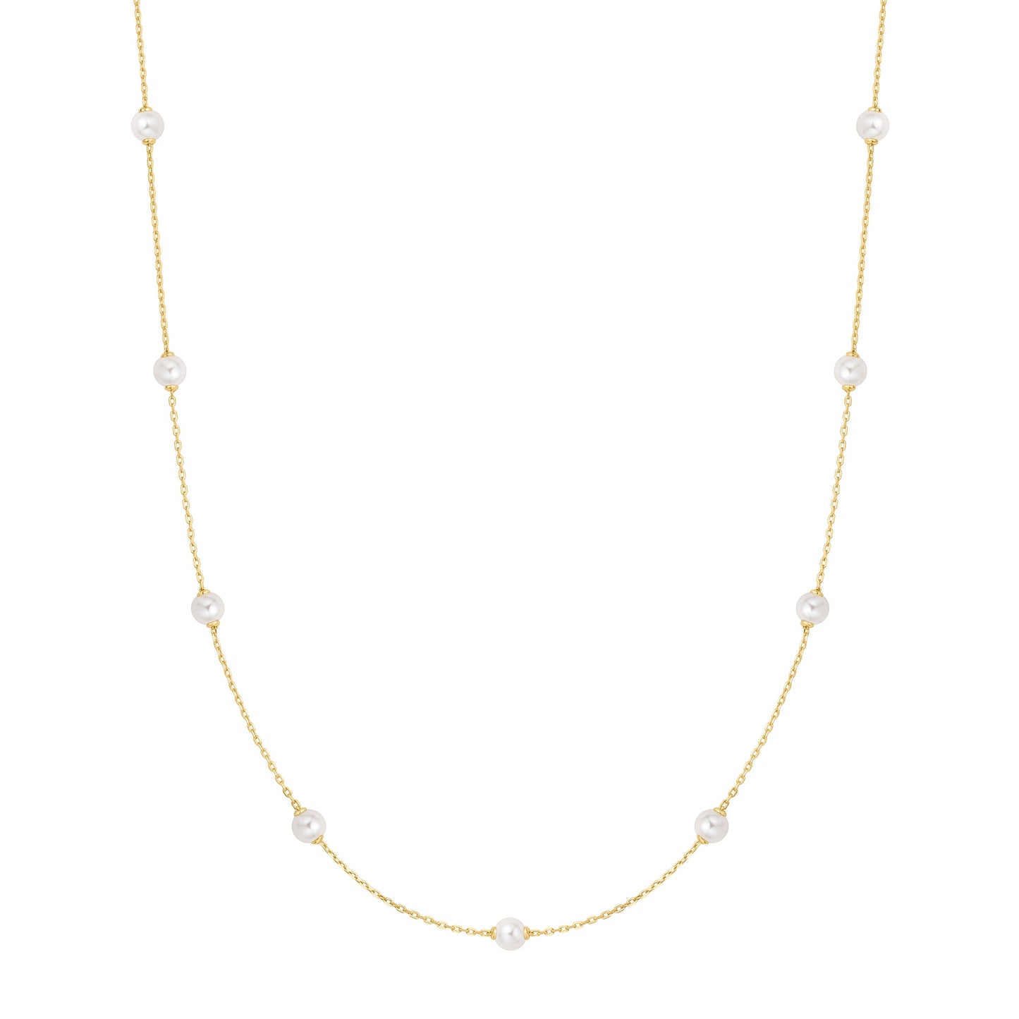 Gold Shell Pearl Station Chain Necklace