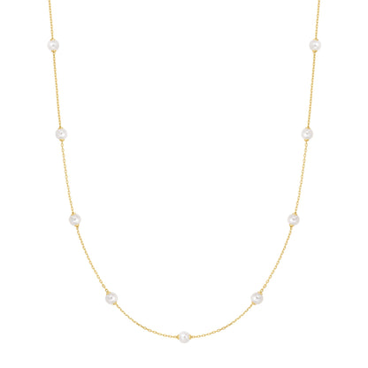 Gold Shell Pearl Station Chain Necklace