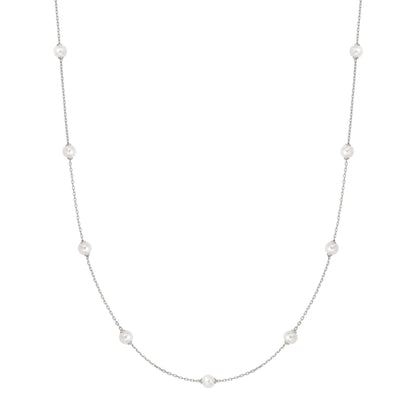 Silver Shell Pearl Station Chain Necklace