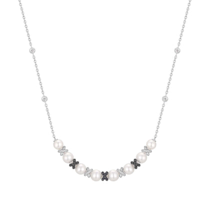 Two-Tone Sparkling Braided Shell Pearl Necklace