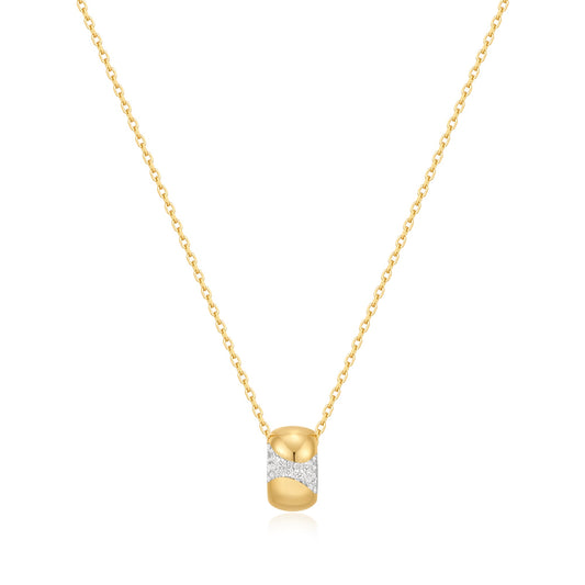 Gold Puffed Rivulet Pavé Necklace