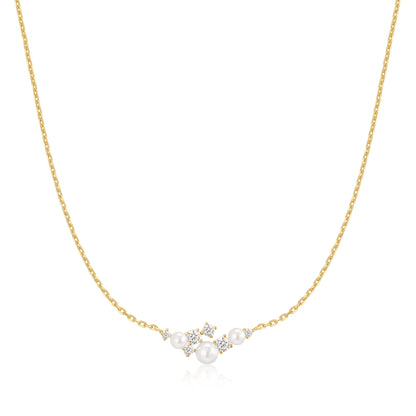 Silver Shell Pearl Cluster Necklace