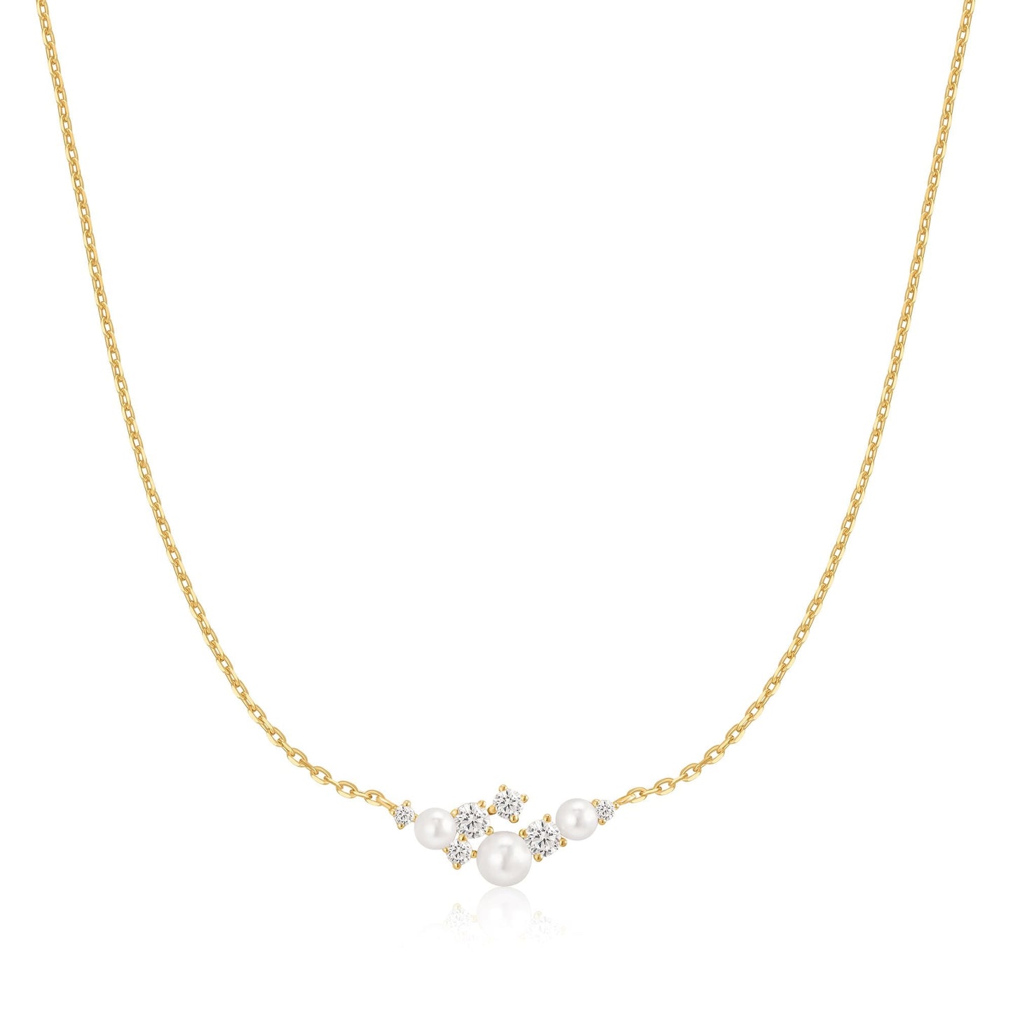 Gold Shell Pearl Cluster Necklace