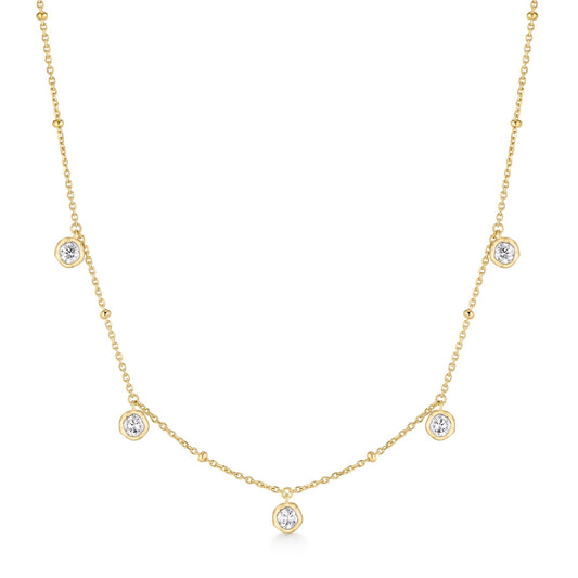 Gold Molten Bezel-Set Droplet Station Necklace