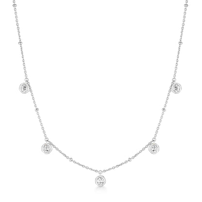 Silver Molten Bezel-Set Droplet Station Necklace