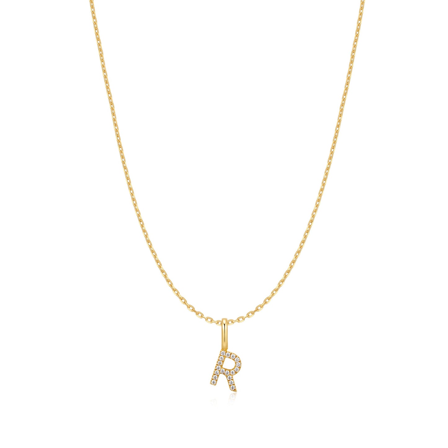 Gold Letter R Initial Necklace