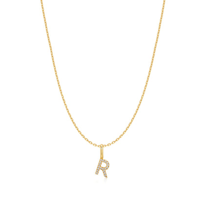 Gold Letter R Initial Necklace