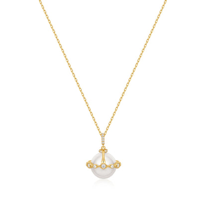 Gold Shell Pearl Halo Evil-Eye Necklace
