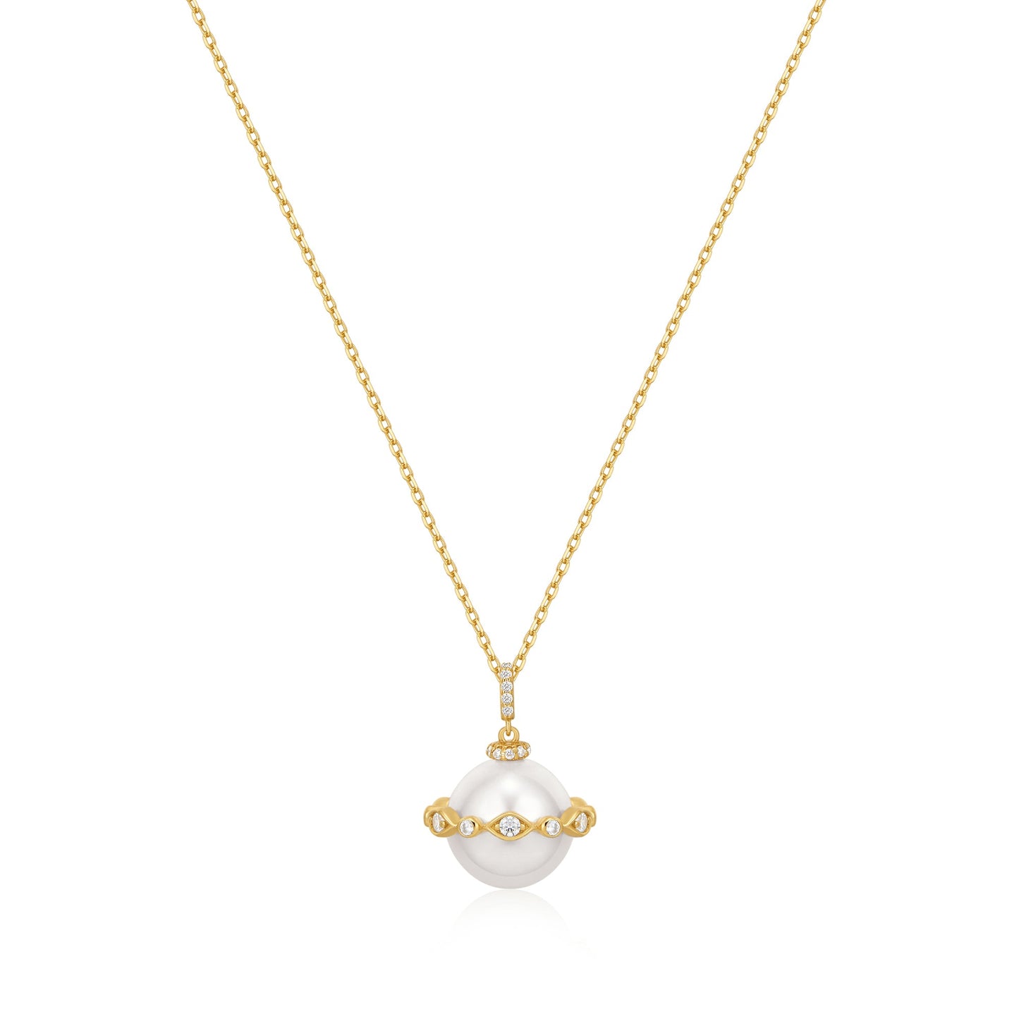 Gold Shell Pearl Halo Evil-Eye Necklace