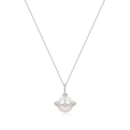 Silver Shell Pearl Halo Evil-Eye Necklace