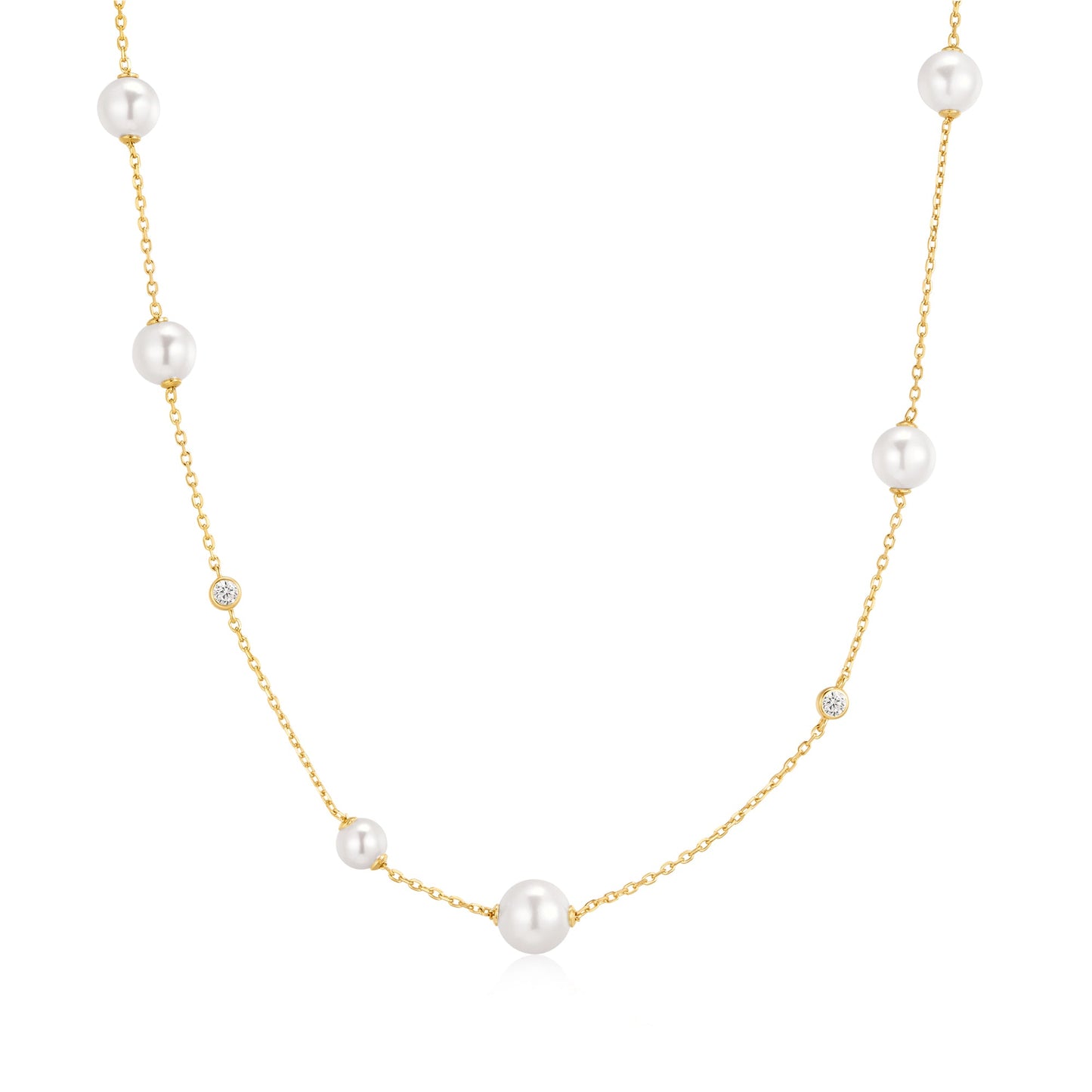 Gold Asymmetric Shell Pearl Station Necklace