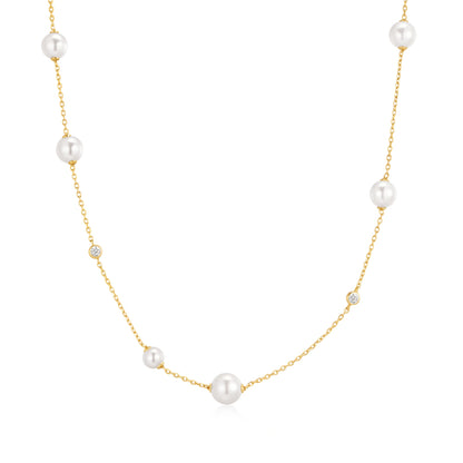 Gold Asymmetric Shell Pearl Station Necklace