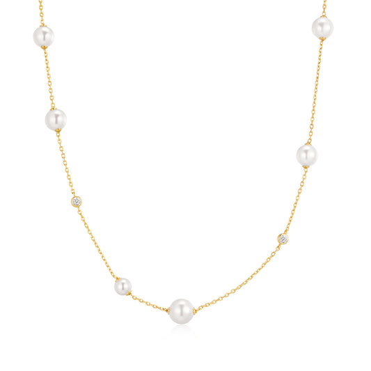 Gold Asymmetric Shell Pearl Station Necklace