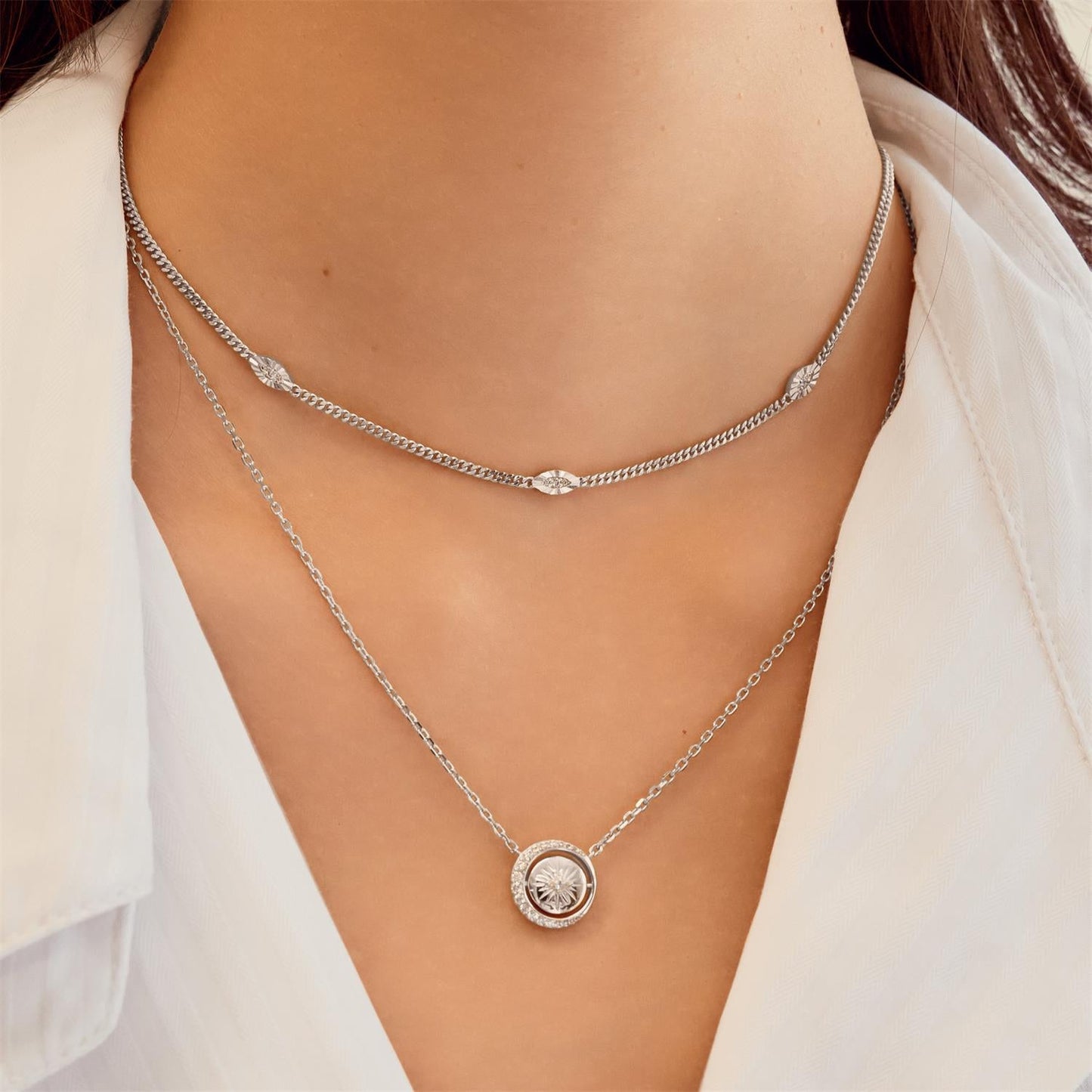 Silver Evil Eye Station Necklace
