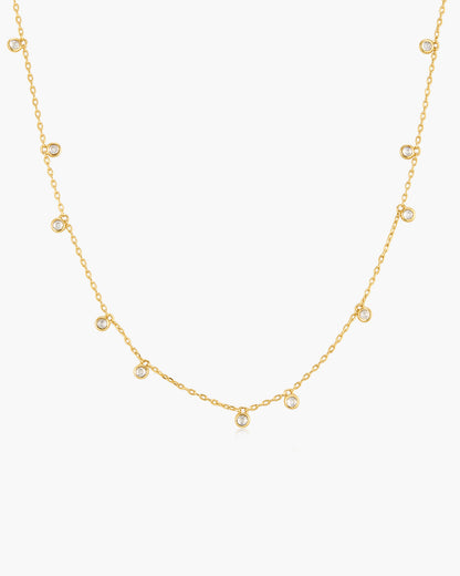 Gold Bezel-Set Droplet Station Necklace
