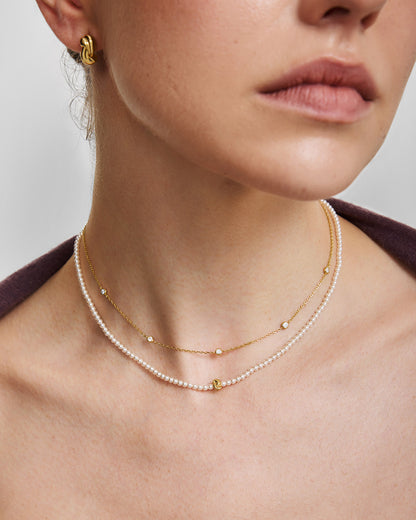 Gold Twist & Glass Pearl Beaded Necklace