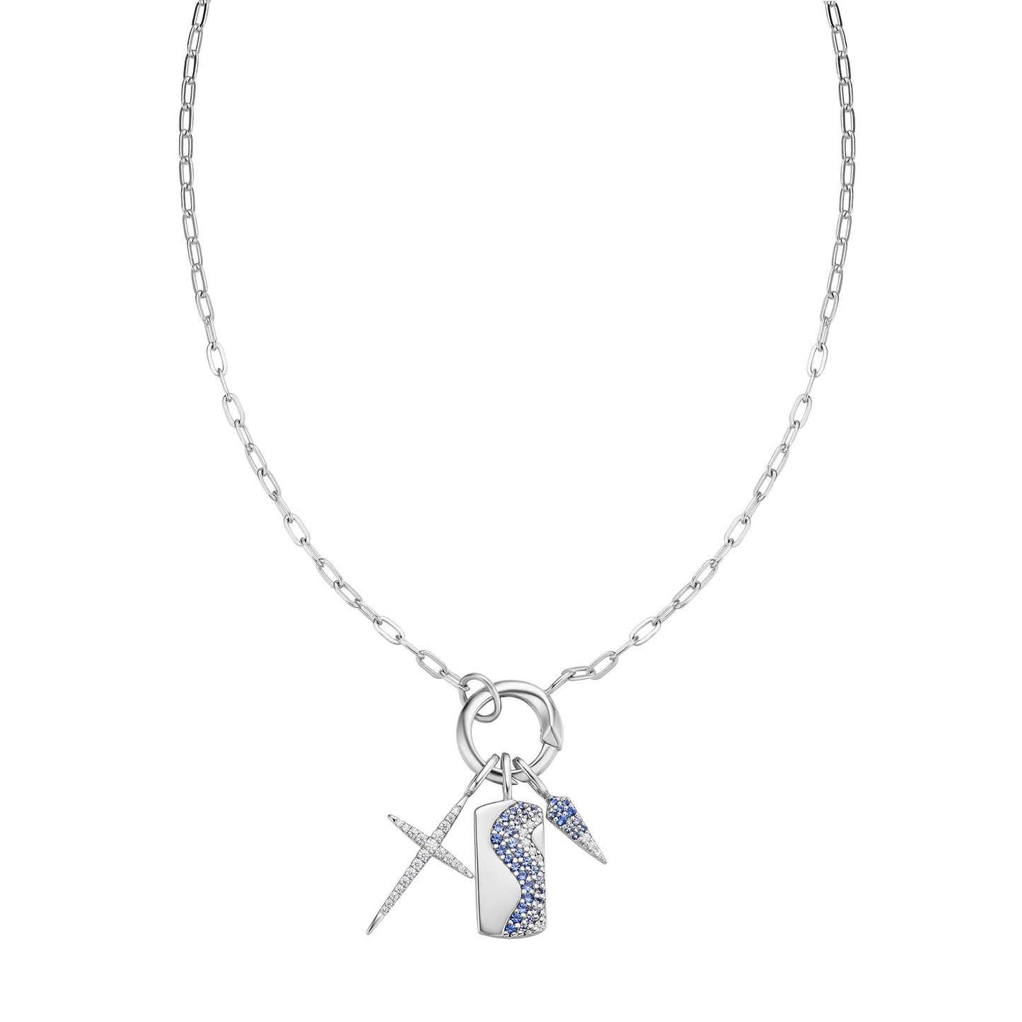 Silver Mini Link Charm Chain Connector Necklace