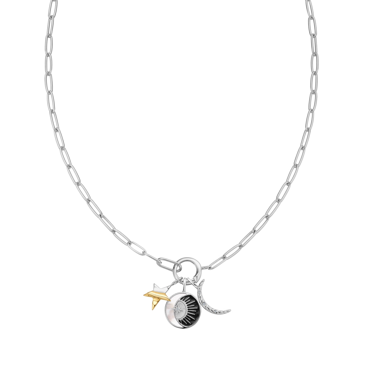 Silver Link Charm Chain Connector Necklace