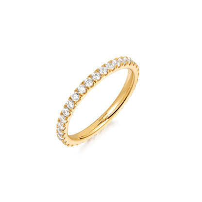 Gold pavé diamond ring showcase detail view