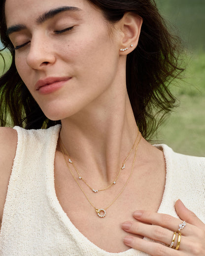 Gold Interlinked Circles Pavé Necklace worn front view