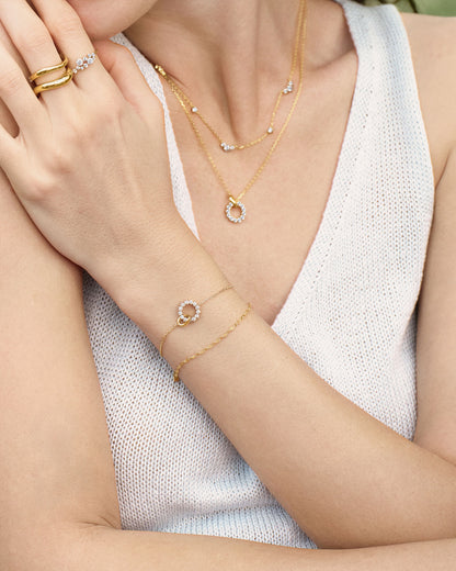 Gold Textured Chain Bracelet on neck