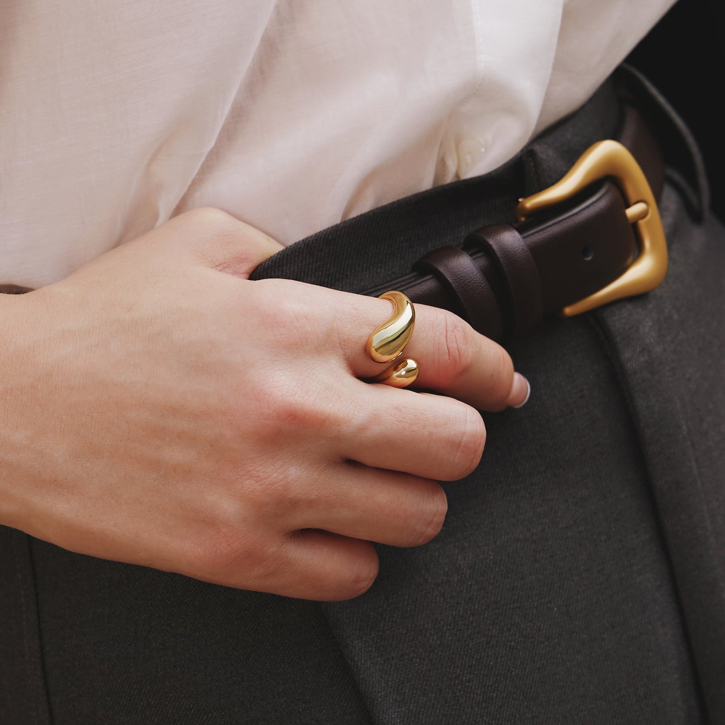 Gold Sculptural Crossover Ring