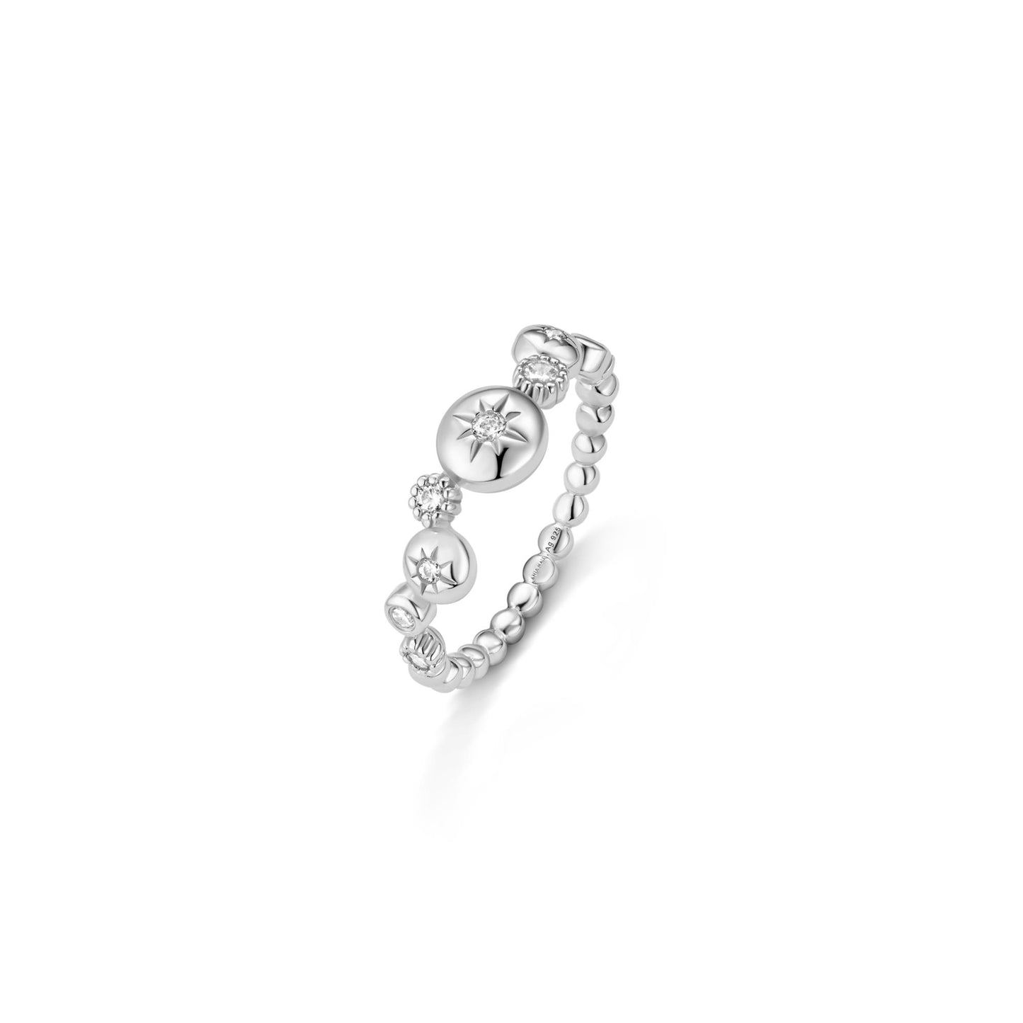 Silver Starburst Zig-Zag Beaded Ring
