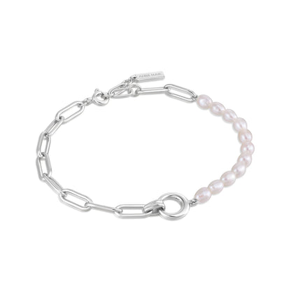 Silver Pearl Chunky Link Chain Bracelet 