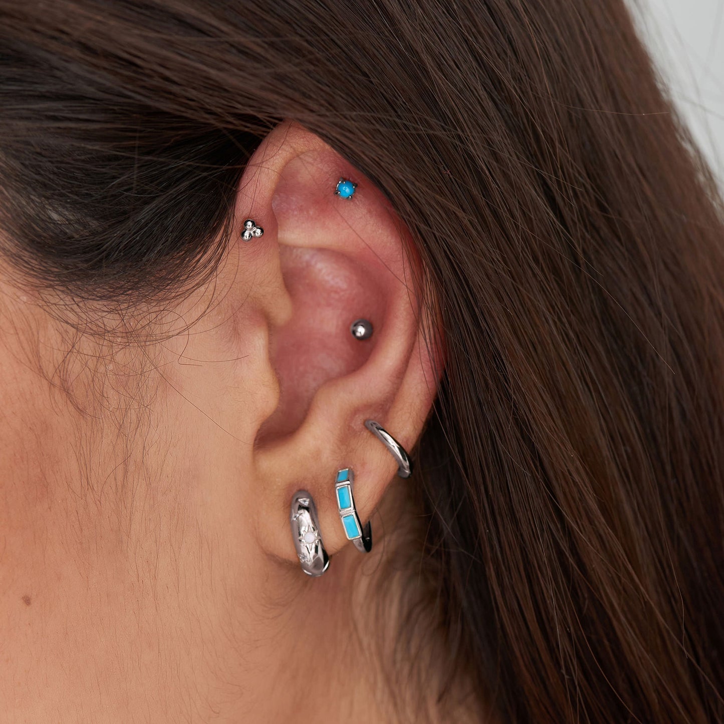 Silver Sphere Barbell Single Earring