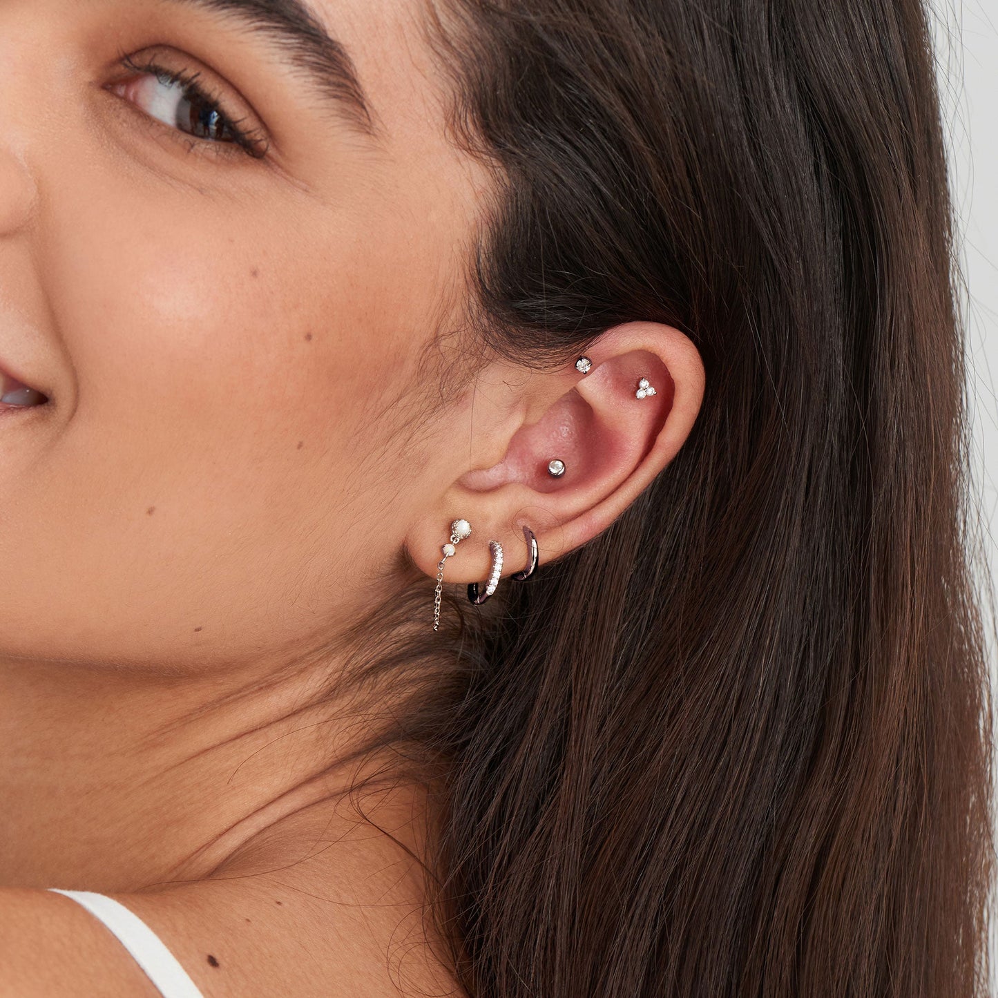 Silver Trio Sparkle Barbell Single Earring