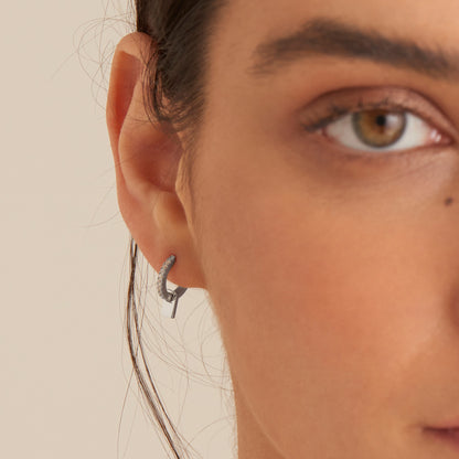 Silver Glam Pendant Huggie Hoop Earrings