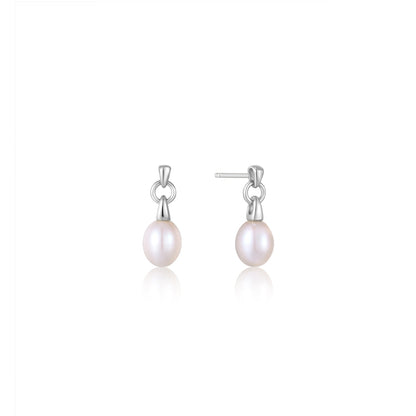Silver Pearl Drop Stud Earrings