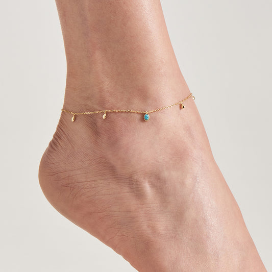 Gold Turquoise Drop Pendant Anklet