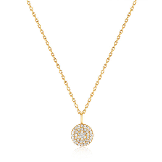 Gold glam disc pendant necklace